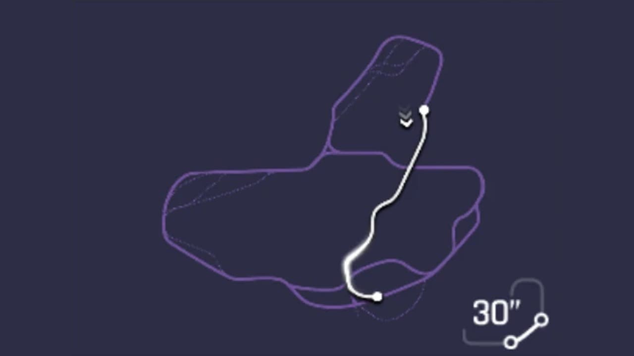 Route map for The Tunnel variation of San Francisco in Asphalt Legends, with the active route highlighted and six decision points numbered from the standing start to the finish by the rail yard.