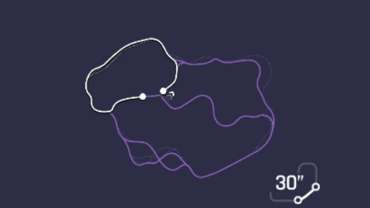 Route map for the Vineyard Voyage variation of Tuscany in Asphalt Legends, with the active route highlighted and six decision points numbered from the cellar start to the vineyard finish.